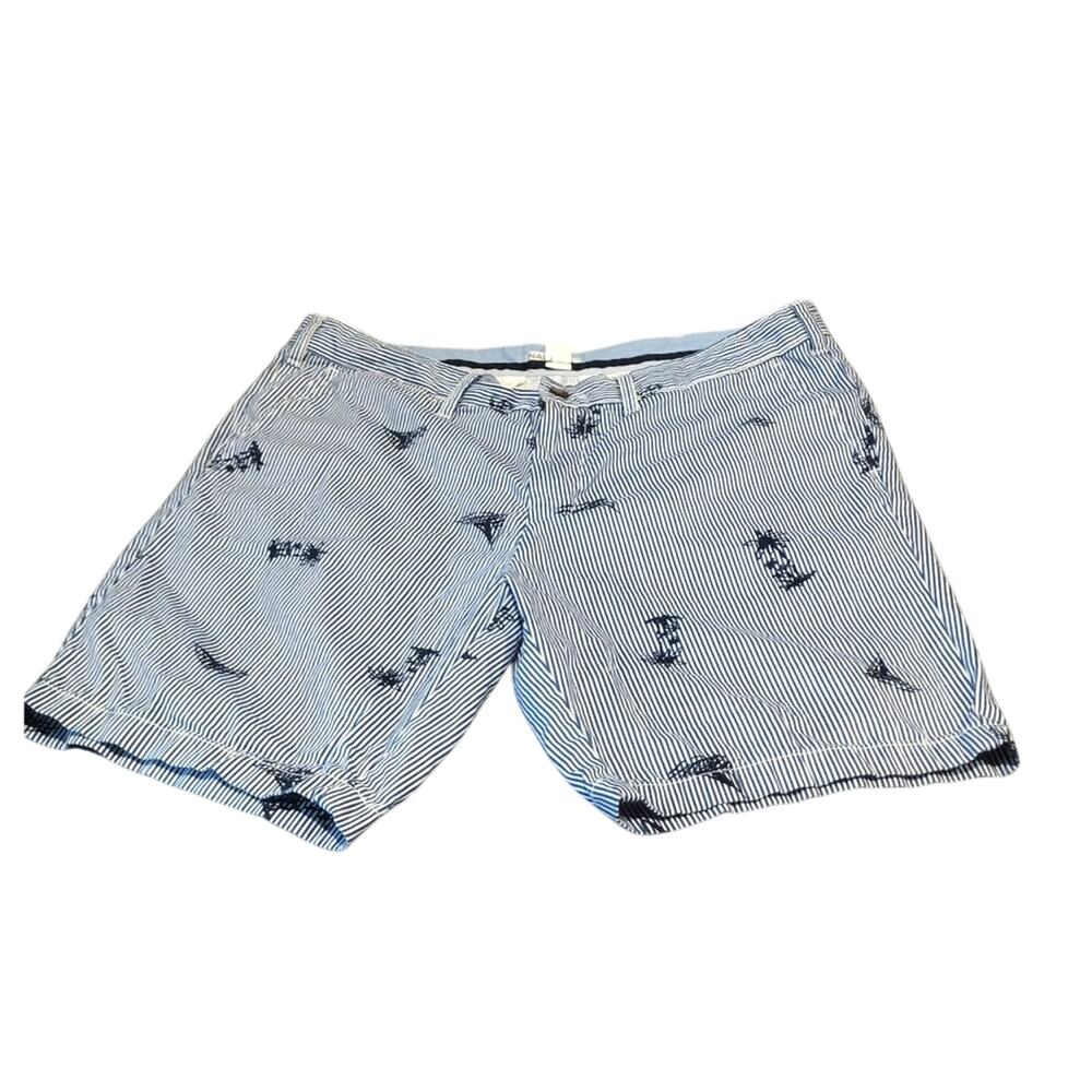 Nautica Men's Size 38 Shorts Blue/White Stripe Slim Cotton Beach Preppy Casual